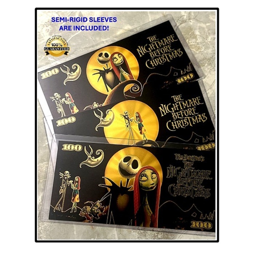 3 Pc Set "Nightmare Before Christmas" - 100 Dollar Bill | Jack Skellington Sally